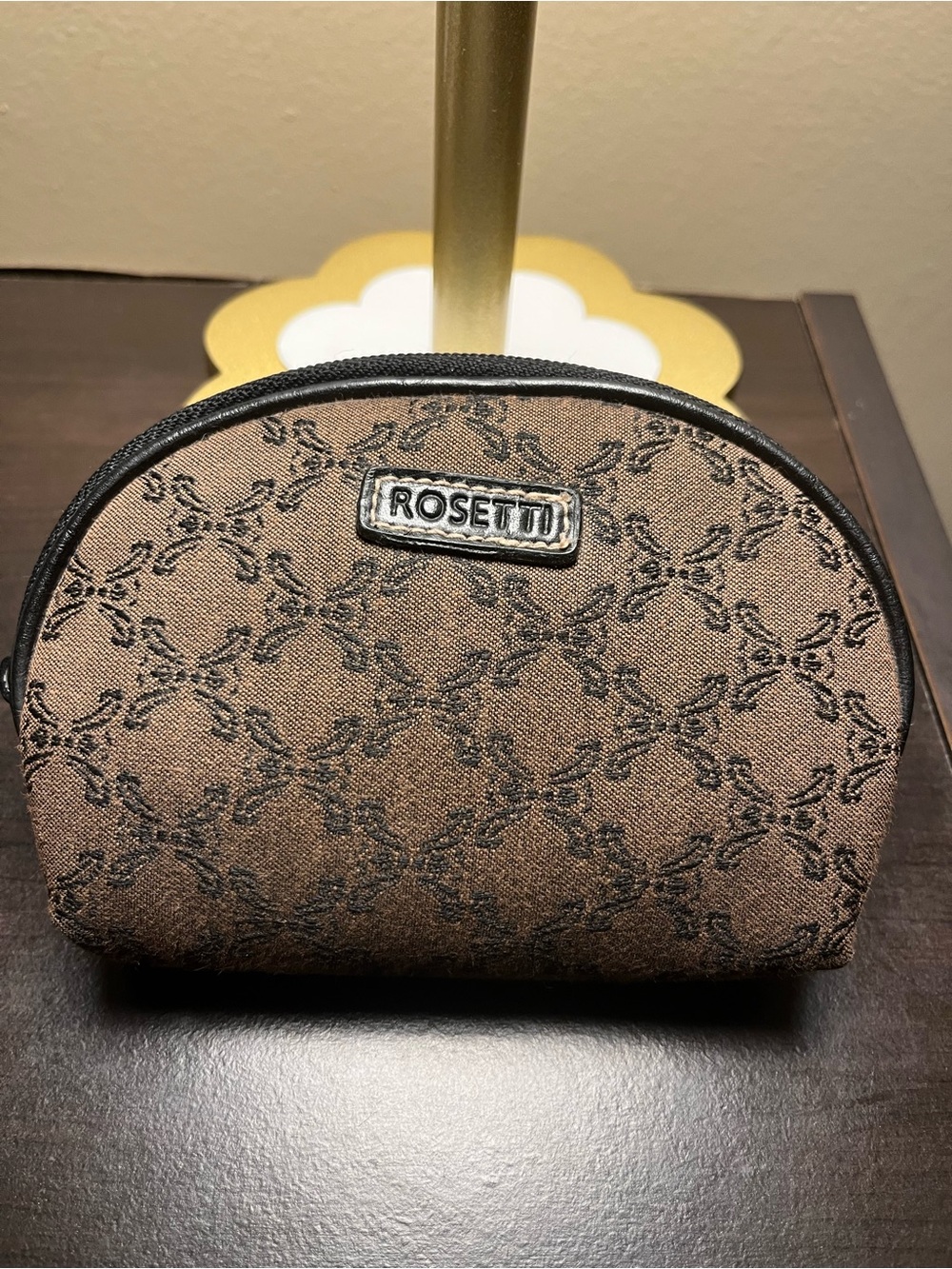 Rosetti Chocolate Brown Patterned Cosmetic Pouch Vintage EUC